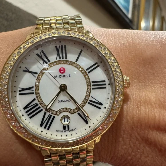 $3999 Michele Serein Diamonds Gold Tone Women's Watch MWW21B000031 - Picture 11 of 15